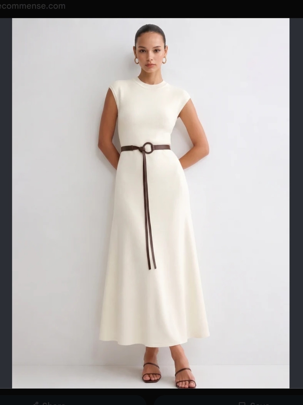 Commense Minimalist White Knit Maxi Dress with Contrast String Belt Size XS